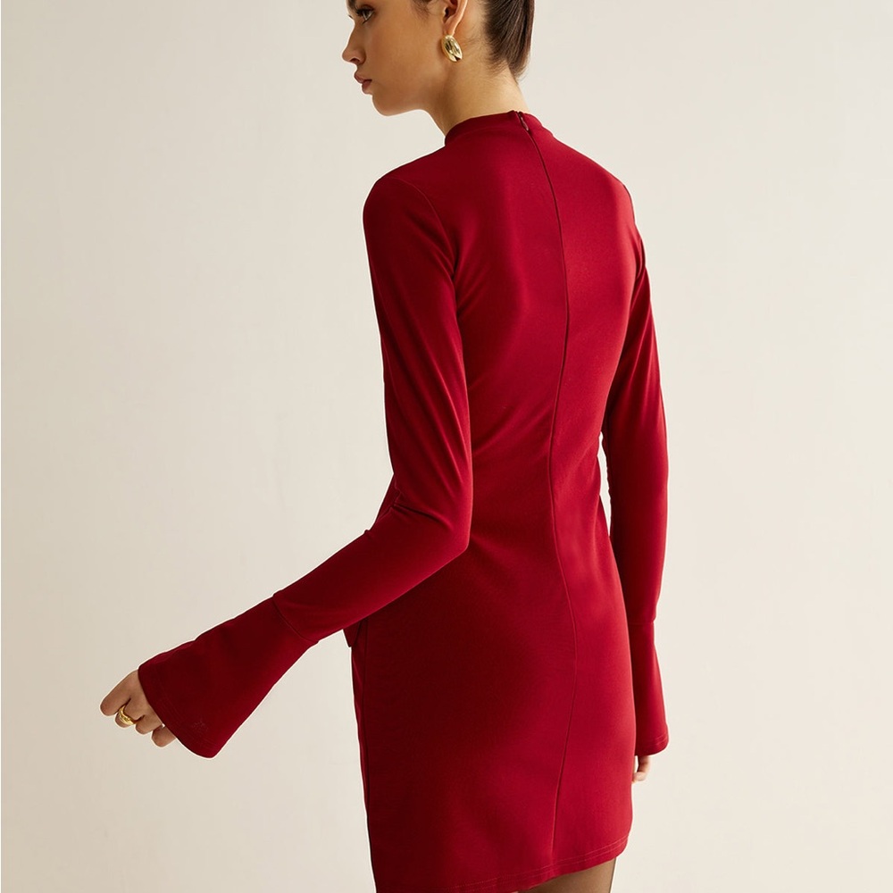 Commense Plain Piping Flair Sleeve Mini Dress, Black - Picture 3 of 10